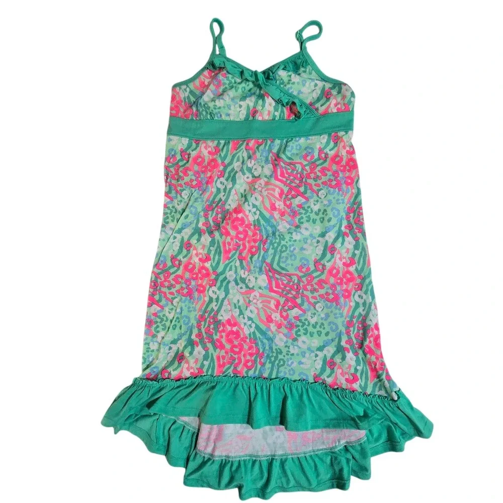 Justice Nightgown Girls 12 Green Pink Floral Animal Ruffle Pajama Summer Tropics